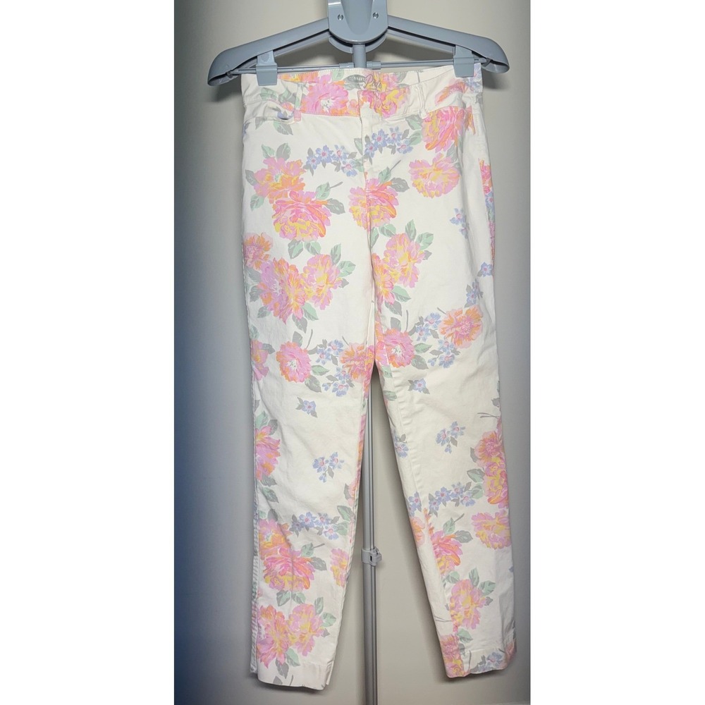Old Navy Pixie Ankle Pants Womens 6 Tall White Floral Pink Orange Blue Tapered